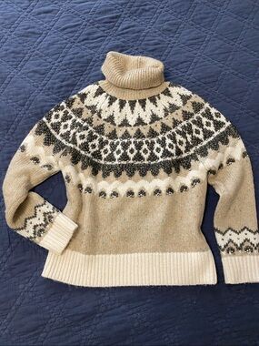 Fair Isle Turtleneck Sweater In Neutral Tones Sz S
